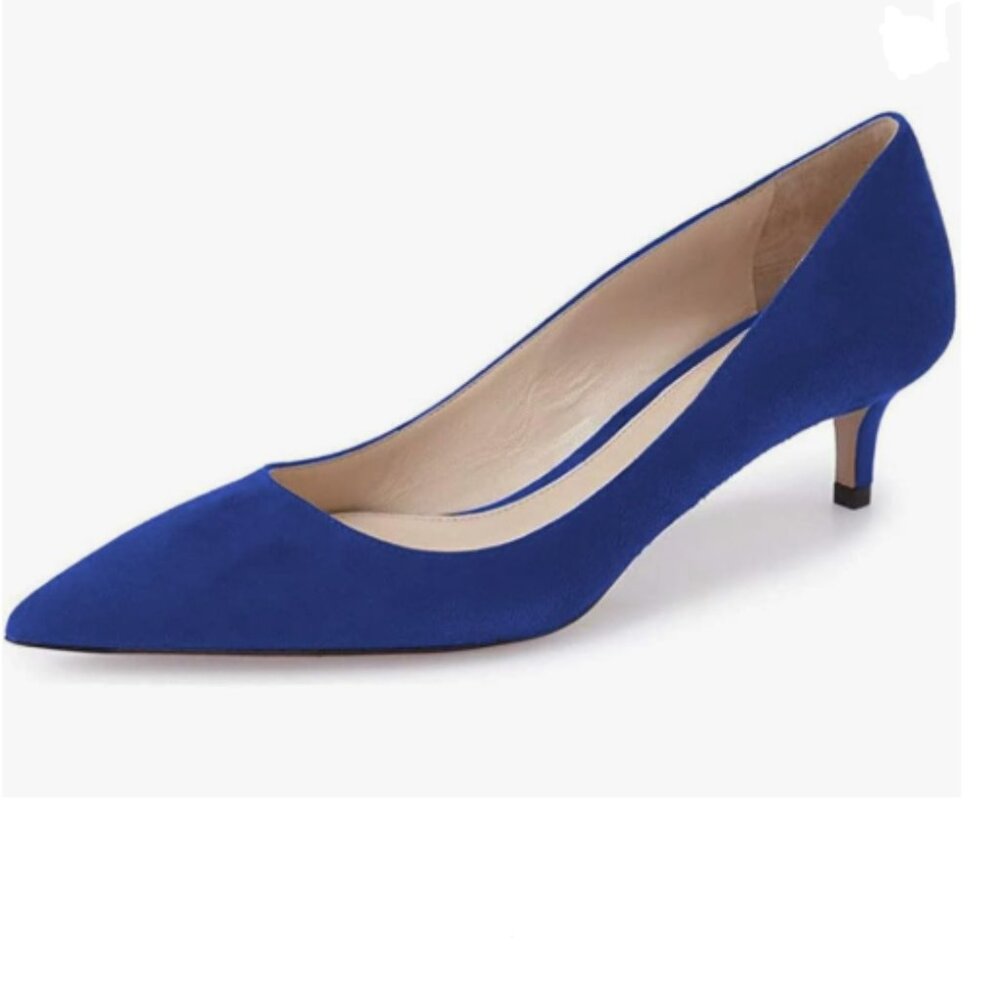 YDN Royal Blue Kitten Heeled Pumps Pointed Toe Dress Shoes for Office Lady